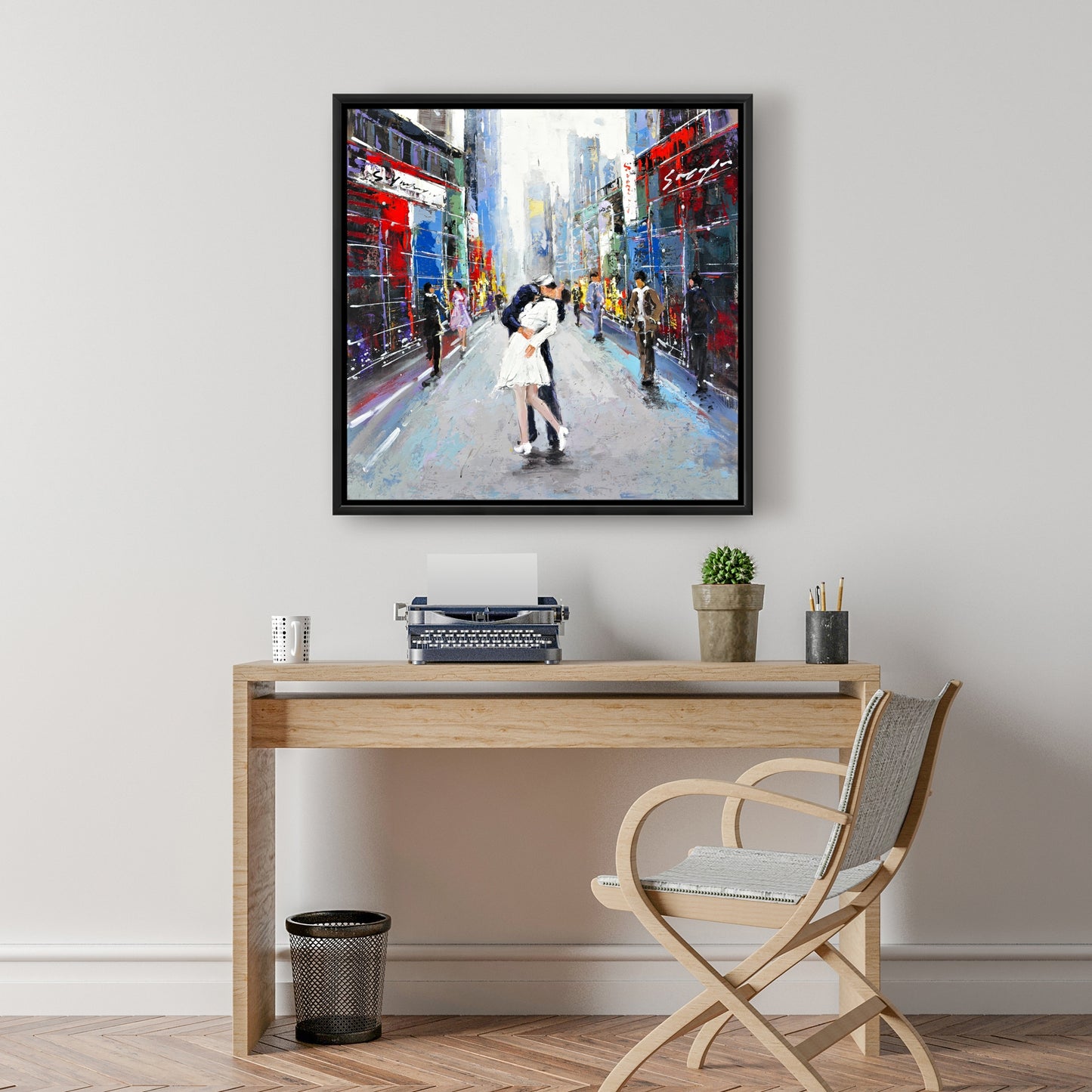 Blue Bedroom Canvas | Kiss of Times Square Framed Wall Art
