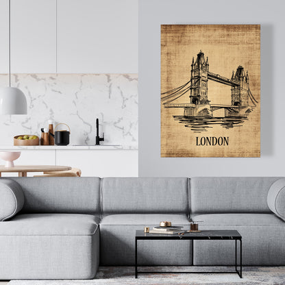 Illustration sur toile du Tower Bridge | Décoration d'intérieur typographique et symbolique