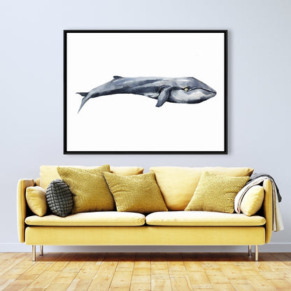 Watercolor Whale Blue Framed Canvas | Aquatic Home Decor