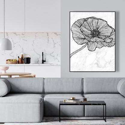 Toile à motif de coquelicots lumineux | Cadre monochrome blanc