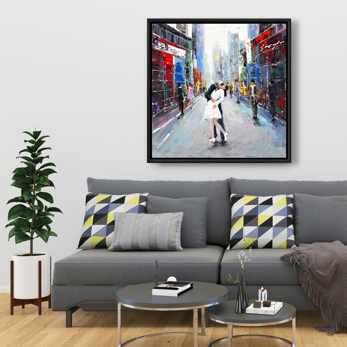 Blue Bedroom Canvas | Kiss of Times Square Framed Wall Art