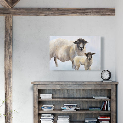 Toile Mouton et bébé | Décoration murale de chambre avec animaux de la ferme
