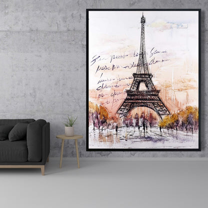Croquis de la Tour Eiffel sur toile | Décoration de chambre romantique grise