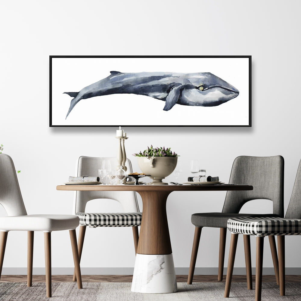 Watercolor Whale Blue Framed Canvas | Aquatic Home Decor