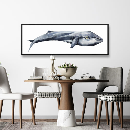 Watercolor Whale Blue Framed Canvas | Aquatic Home Decor