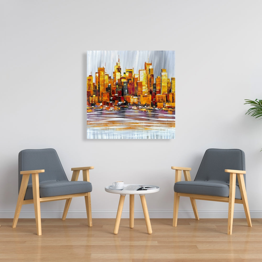 Orange Buildings Canvas | Contemporary Bedroom Wall Art Decor