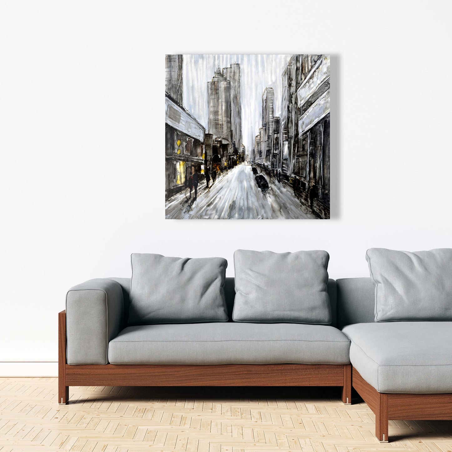 Gray Gloomy Street Canvas | Contemporary Brown Building Art