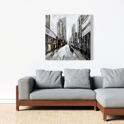 Gray Gloomy Street Canvas | Contemporary Brown Building Art