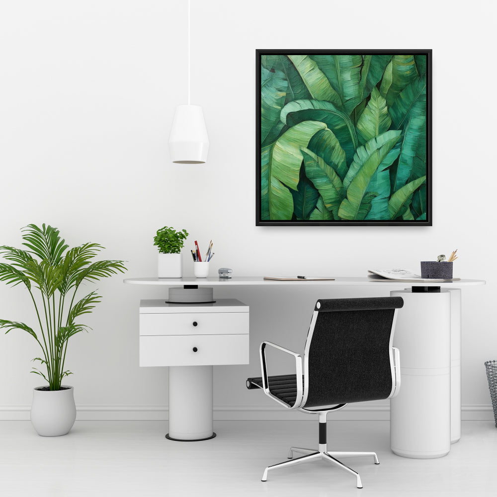 Toile encadrée « Feuilles denses » – Décoration de chambre contemporaine