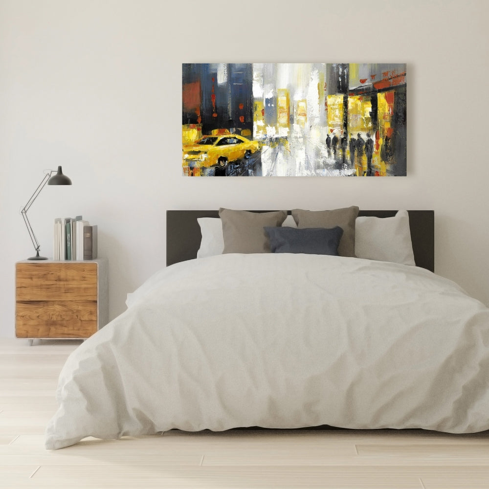 Rainy Busy Street Canvas | Building Bedroom Cities Decor