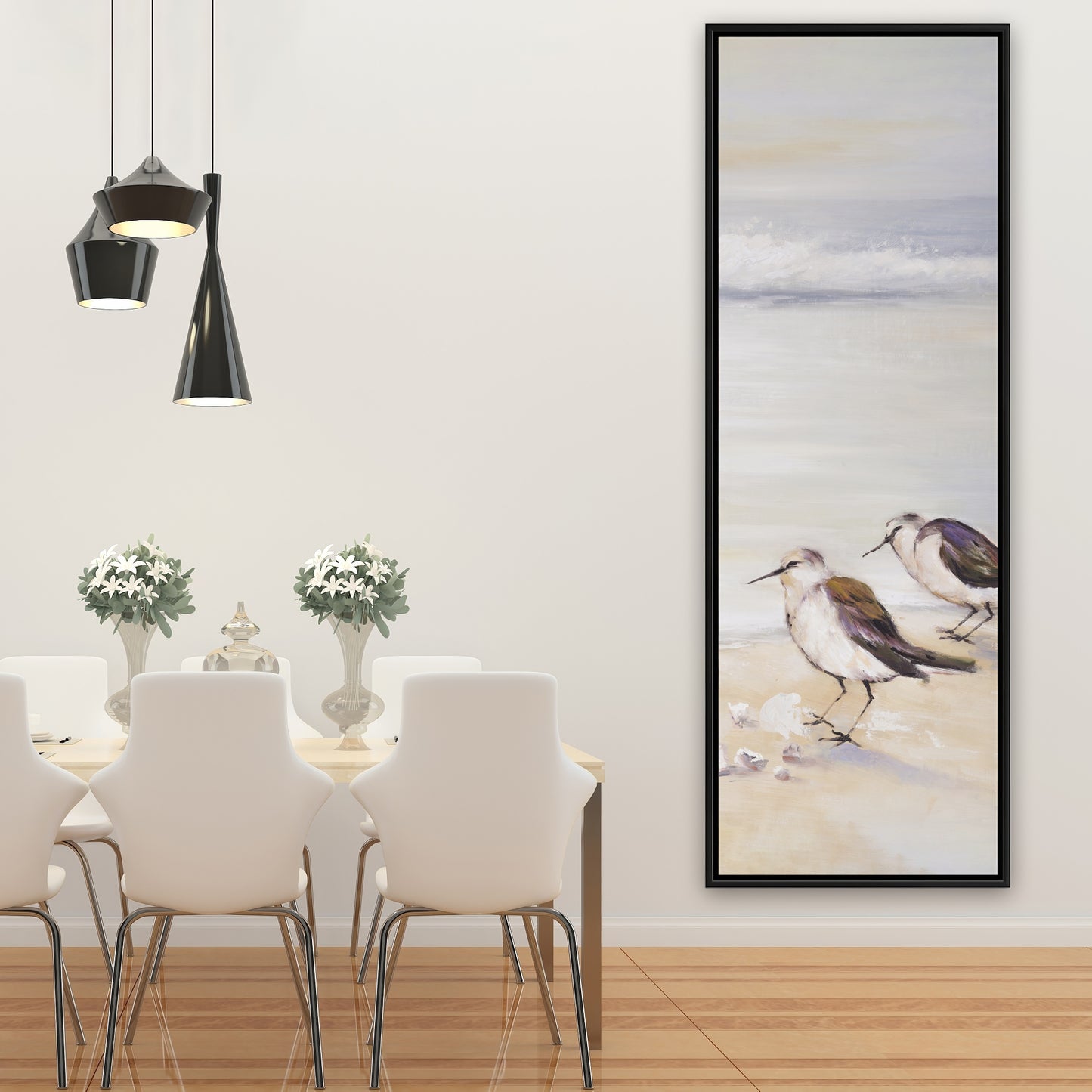 Deux bécasseaux sur la plage | Toile encadrée grise marine