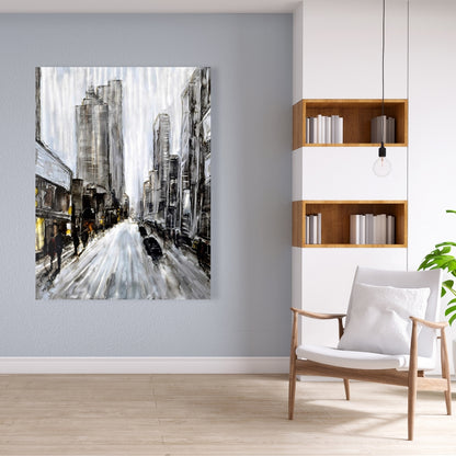 Gray Gloomy Street Canvas | Contemporary Brown Building Art