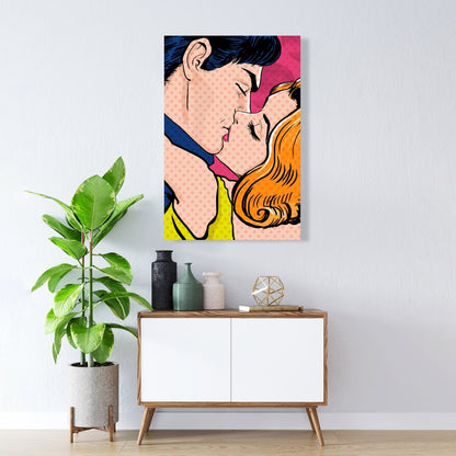 Toile rétro bleue style Pop Art pour couple | Décoration d'intérieur pour femme