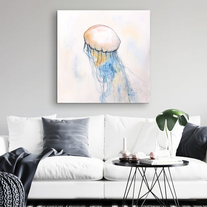 Watercolor Jellyfish Canvas | Blue Marine Home Decor Art