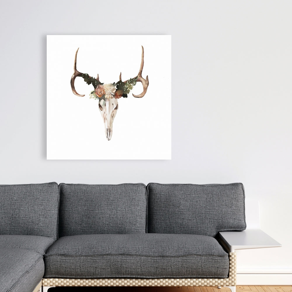Rustic Deer Skull Canvas with Roses - Bedroom Wall Decor