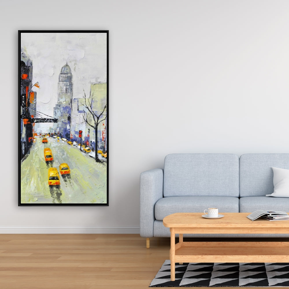 Toile Gray Street - Accents jaunes et rouges | Décoration contemporaine