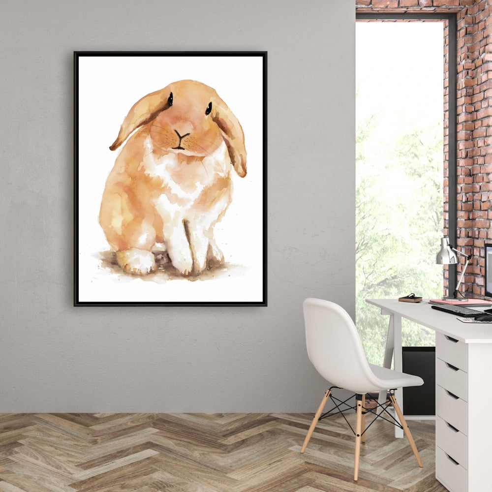 Toile illustrée représentant un lapin bélier | Décoration d'intérieur encadrée