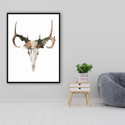 Toile « Crâne de cerf avec roses » | Décoration murale rustique pour chambre