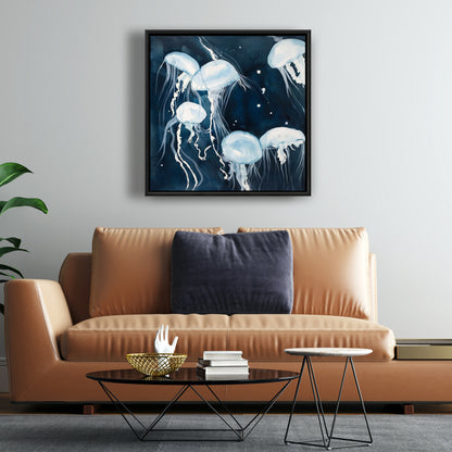 Toile décorative encadrée bleue représentant les animaux de la chambre de Méduse