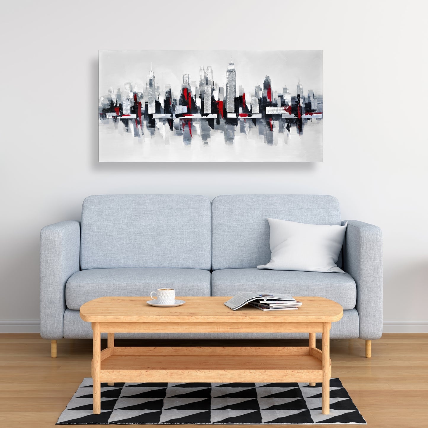 Gray and Red Cityscape Canvas | Industrial Gray Home Decor