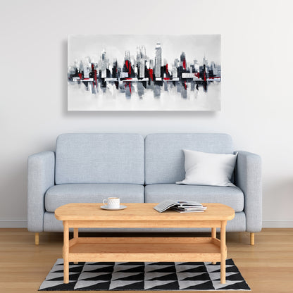 Gray and Red Cityscape Canvas | Industrial Gray Home Decor
