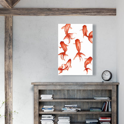 Small Red Fishes Canvas - Asian Animals Bedroom Wall Art Decor