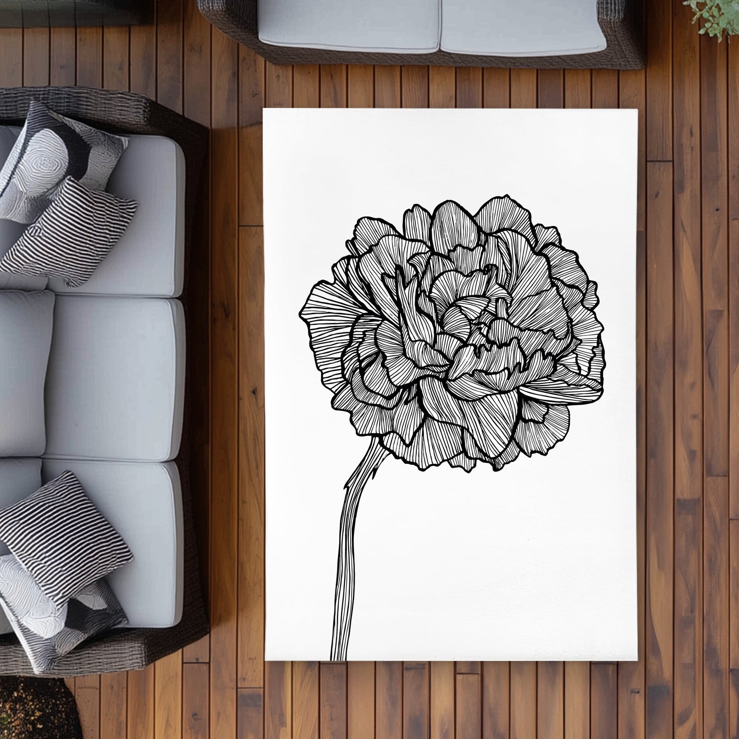 Peony Line Bedroom Minimalist Outdoor Area Rug for Home Decor