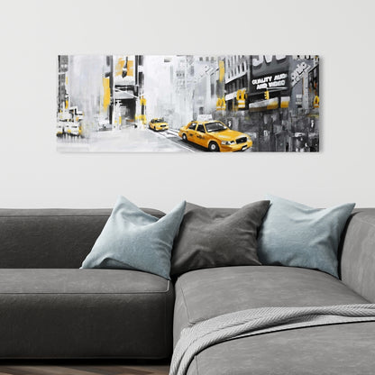 Toile de chambre à coucher Gray Building – Décor de New York avec taxis