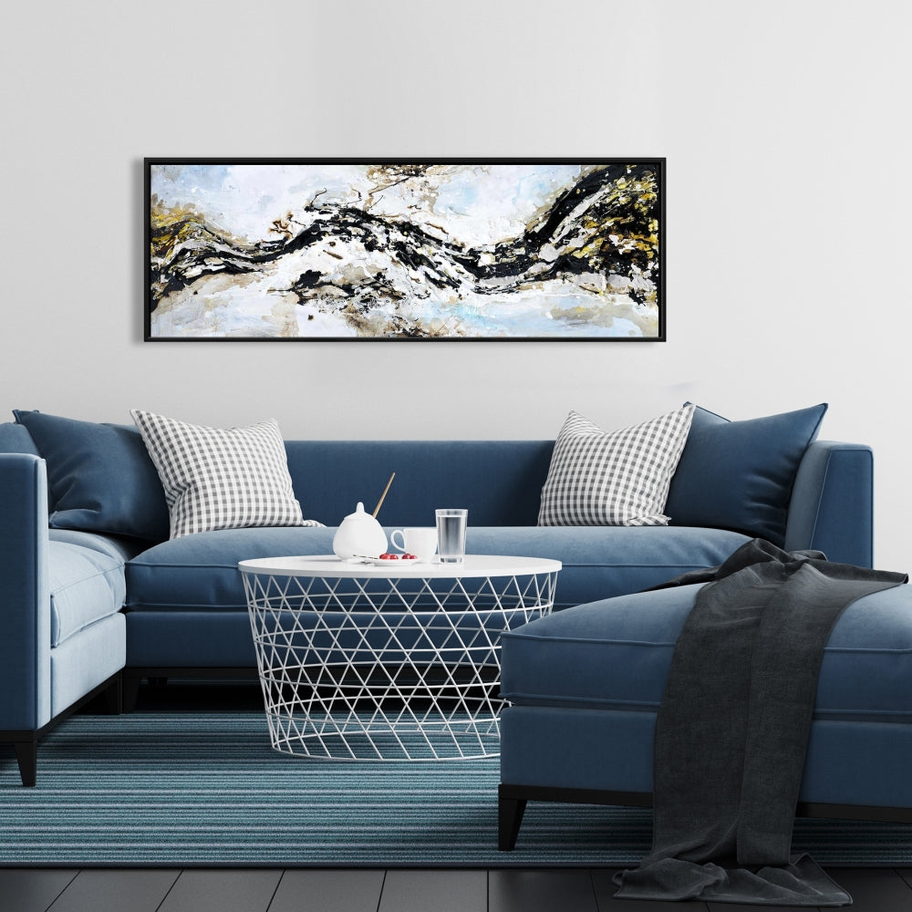 Blue Abstract Shapes Canvas - Texturized Paint Splash Decor