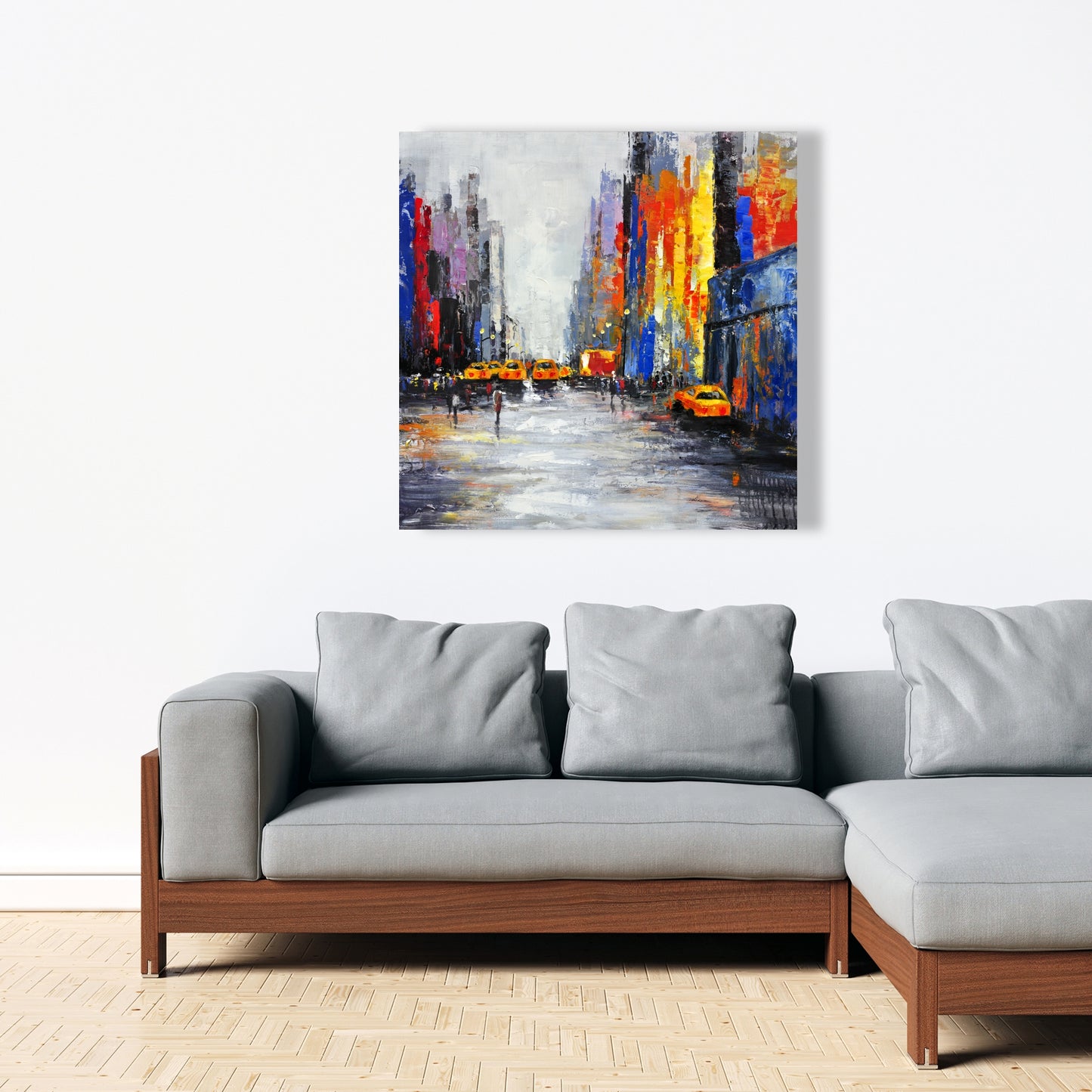 Color Spotted Street with Taxis Canvas | Building Cities Blue