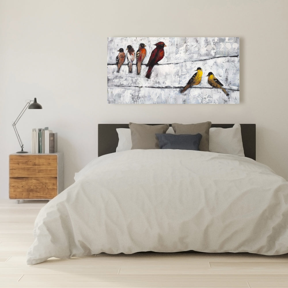 Colorful Birds on Branches Canvas | Bedroom Wall Art Decor