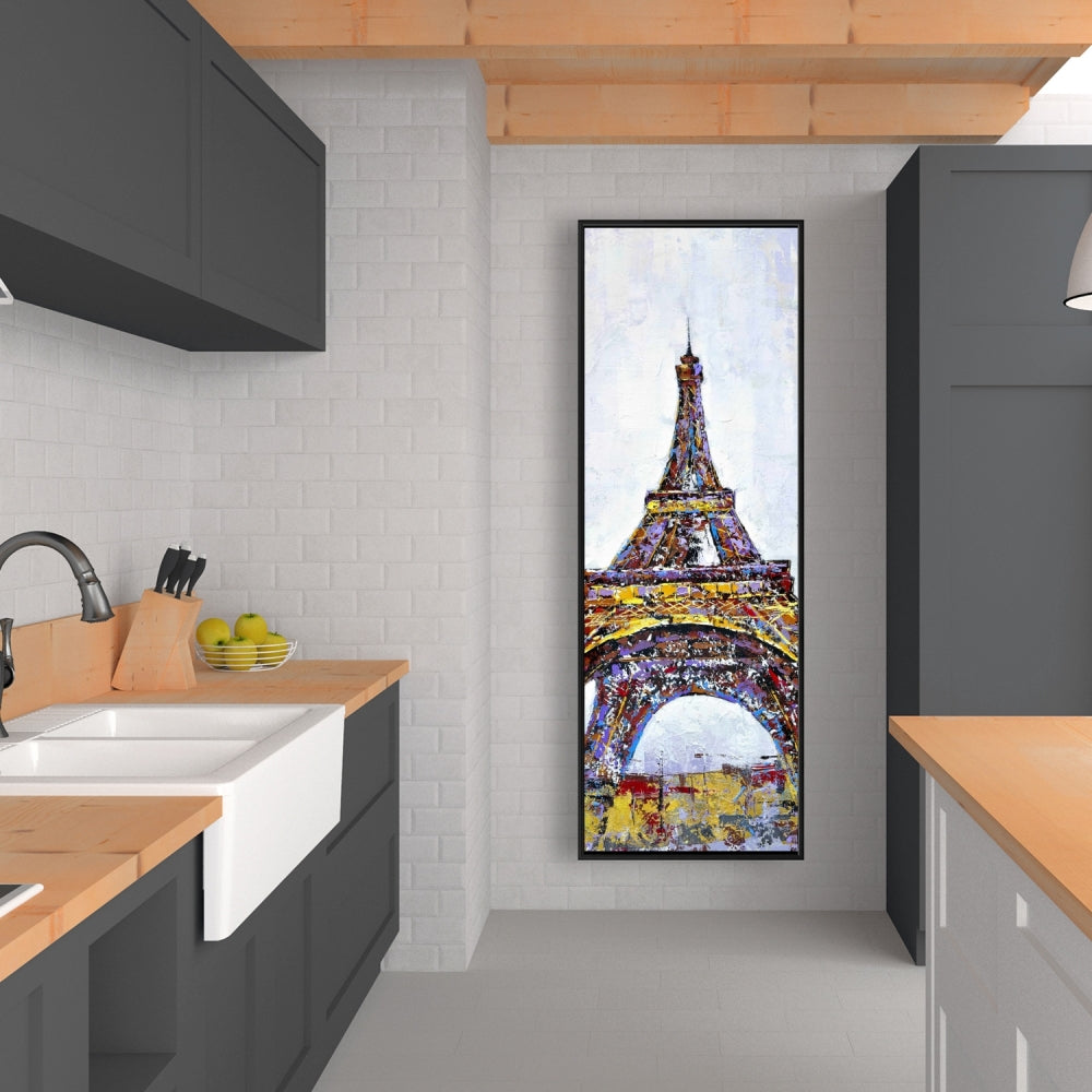 Toile de chambre à coucher avec bâtiment jaune | Peinture abstraite sur la Tour Eiffel