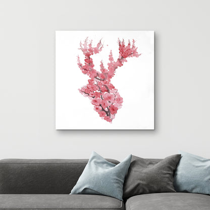 Toile Cerf avec fleurs de cerisier – Décoration d'intérieur rose asiatique