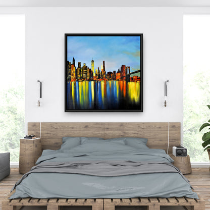 Ville de nuit avec pont | Toile encadrée | Décoration d'intérieur