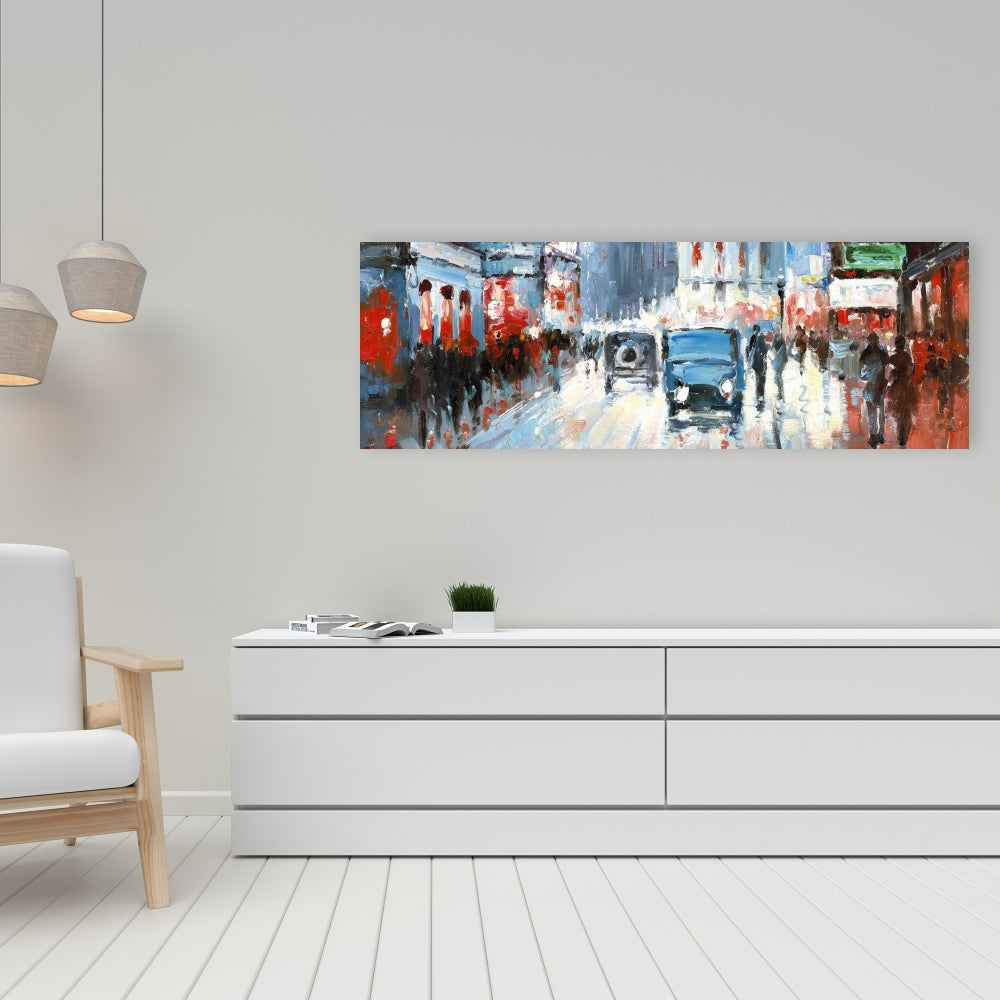 Abstract Red & Blue City Canvas | Bedroom Wall Art Decor