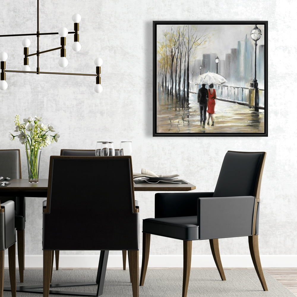 Toile Arbres contemporains | Décor Couple marchant sous la pluie