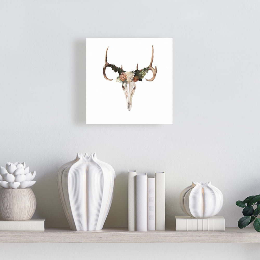 Rustic Deer Skull Canvas with Roses - Bedroom Wall Decor