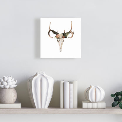 Rustic Deer Skull Canvas with Roses - Bedroom Wall Decor