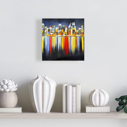 Colorful Night Cityscape Canvas | Contemporary Bedroom Decor