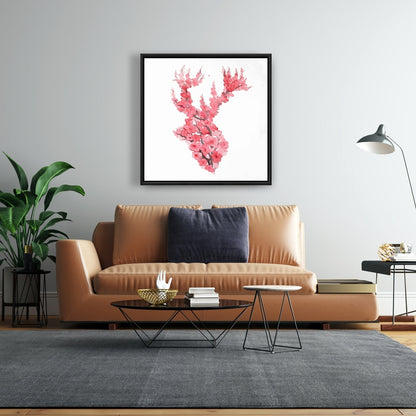 Toile Cerf rose asiatique - Décor cerf avec fleurs de cerisier
