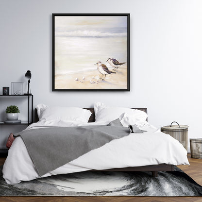 Deux bécasseaux sur la plage | Toile encadrée grise marine