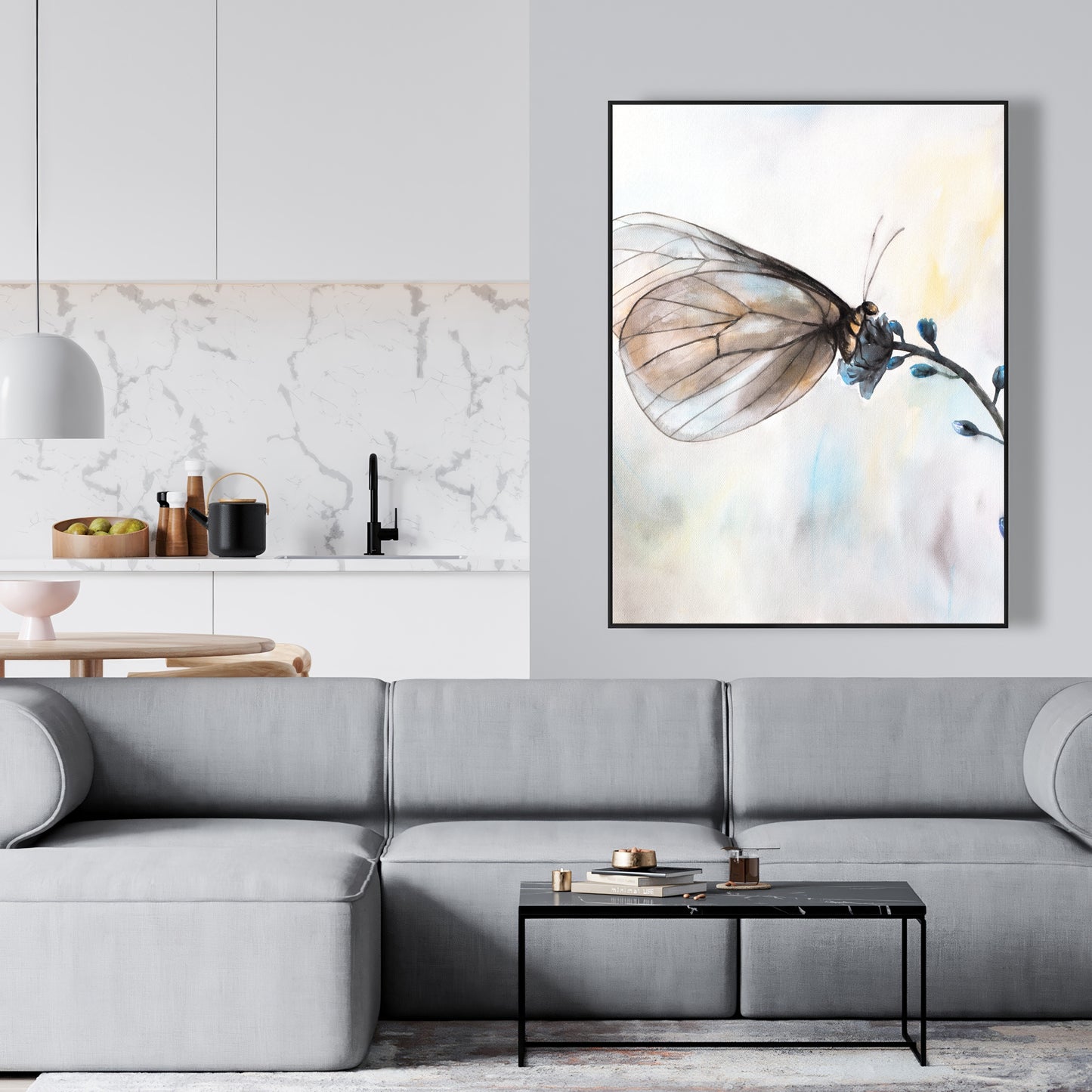 Romantic Blue Butterfly on Flowers Canvas | Home Decor Art