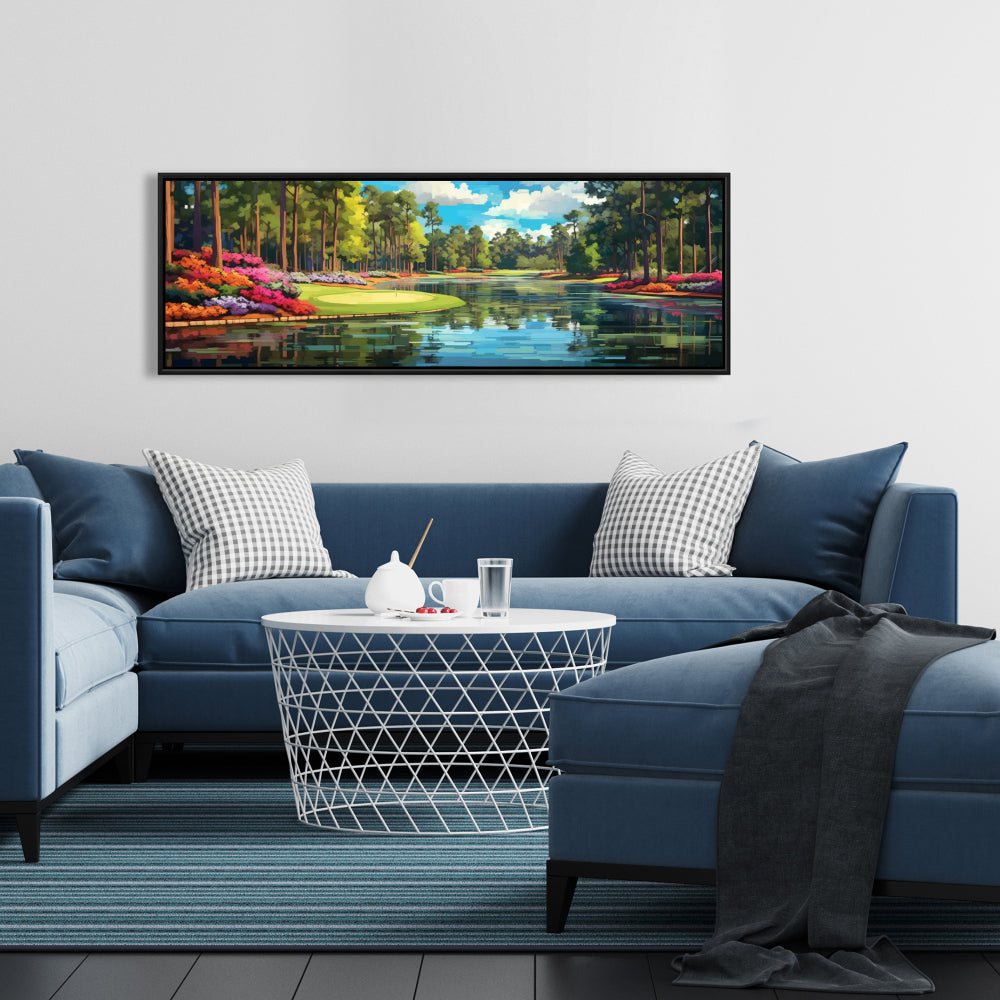 Lake Flowers Framed Canvas | Bathroom Blue Home Decor