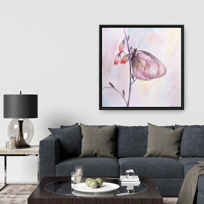 Toile romantique à fleurs violettes - Décoration murale délicate avec papillons