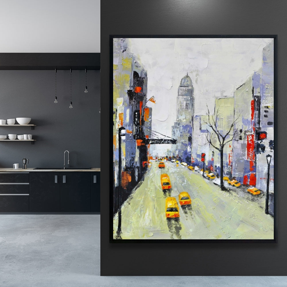 Toile Gray Street - Accents jaunes et rouges | Décoration contemporaine