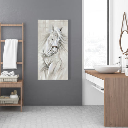 White Horse in Wind Canvas | Industrial Bedroom Wall Decor