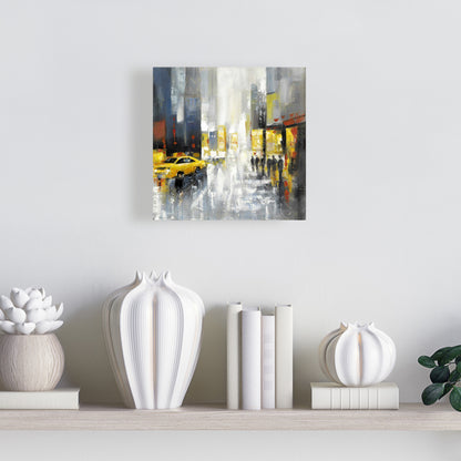 Rainy Busy Street Canvas | Building Bedroom Cities Decor