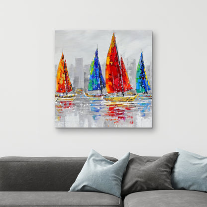 Colorful Boats Canvas - Contemporary Boat Bedroom Wall Art