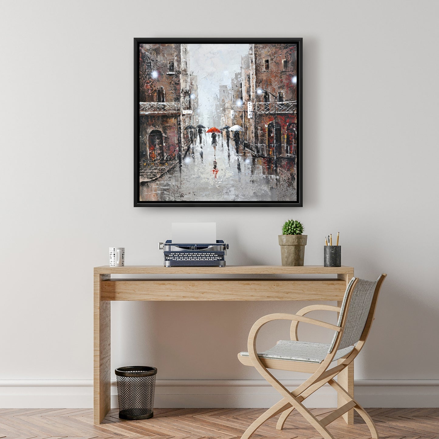 Toile City Rain - Cadre marron | Décoration murale pour chambre à coucher