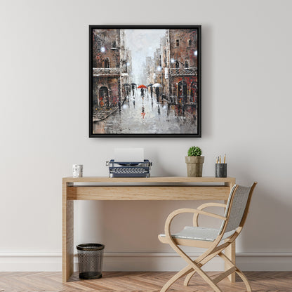 Toile City Rain - Cadre marron | Décoration murale pour chambre à coucher